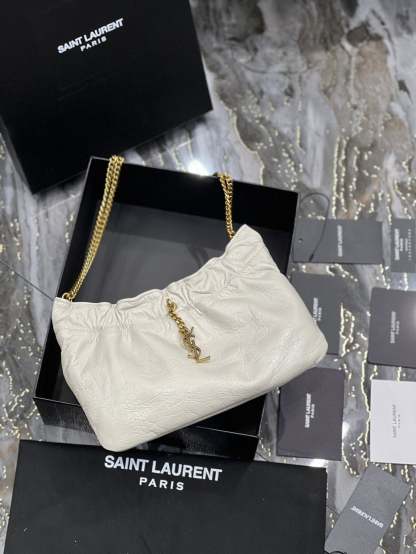 YSSL Hobo Mini Bag White With Bronze Toned Hardware For Women 9.4in/24cm YSl
