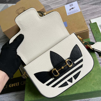 gg x Adidas Horsebit 1955 Mini Bag White For Women, Women&#8217;s Bags 8.1in/21cm gg 658574 U3ZDG 8727