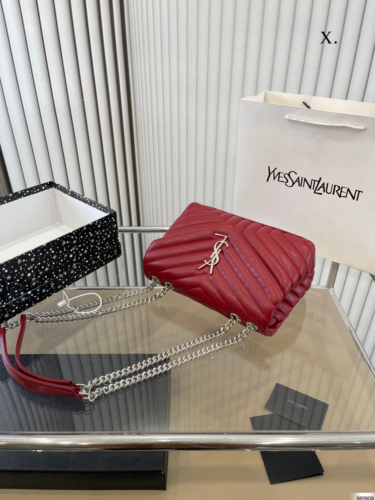 YSL LOULOU SMALL CHAIN BAG IN QUILTED "Y" LEATHER WINE RED