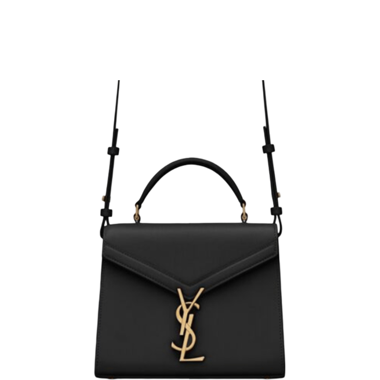 SAINT LAURENT CASSANDRA MINI TOP HANDLE BAG IN GRAIN DE POUDRE EMBOSSED BLACK GOLD 20CM