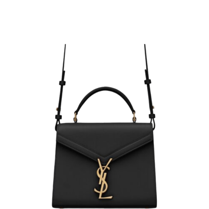 SAINT LAURENT CASSANDRA MINI TOP HANDLE BAG IN GRAIN DE POUDRE EMBOSSED BLACK GOLD 20CM