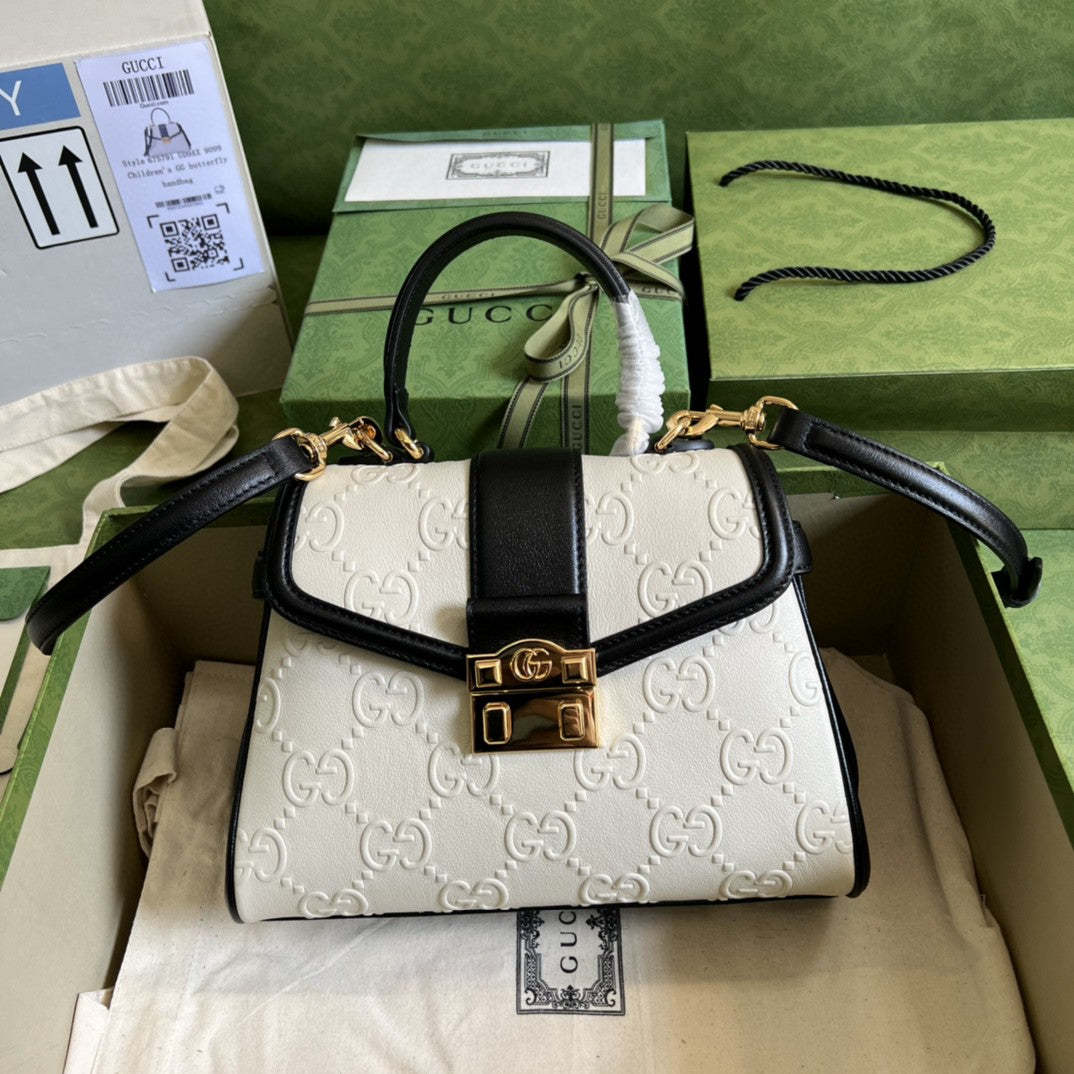 gg Small Top Handle Bag White Debossed gg White For Women 11in/29cm  675791 UD9AX 9099