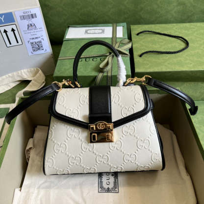 gg Small Top Handle Bag White Debossed gg White For Women 11in/29cm  675791 UD9AX 9099