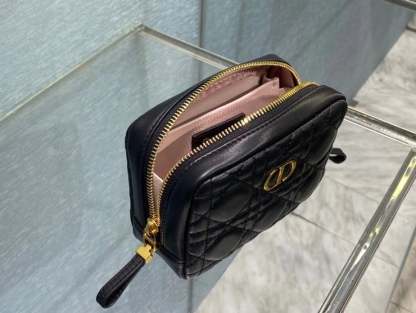 dir SMALL CARO ZIPPED POUCH BLACK CANNAGE LAMBSKIN S5045UNSQ M900