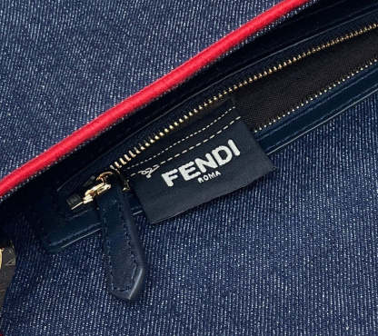 FI Baguette Blue Denim Red Border Bag For Woman 26cm/10in