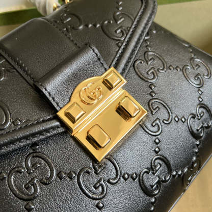 gg Small gg Top Handle Bag Black Debossed For Women 11in/29cm gg 675791 UD9AG 1000