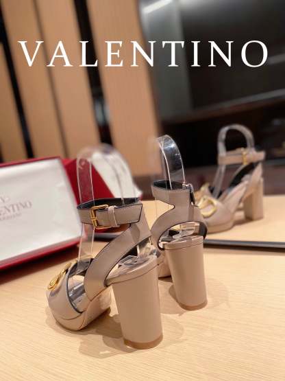Valentino Garavani Strap Heeled Sandals With V Logo Signature Embellishment Beige For Women