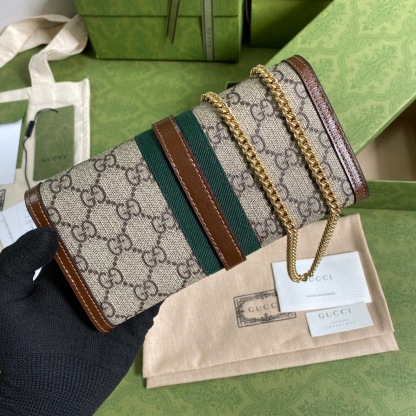 GG JACKIE 1961 CHAIN WALLET BROWN 652681 HUHHG 8565