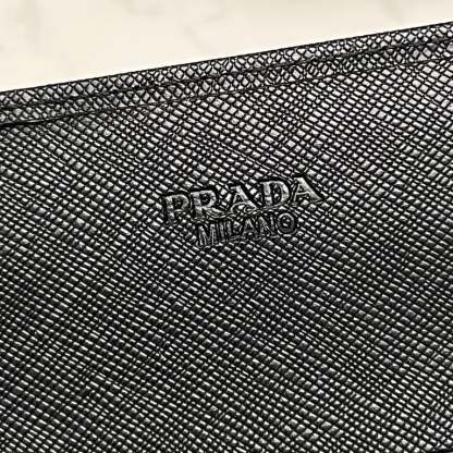 PR SAFFIANO LEATHER FLAP LONG WALLET BLACK AND GOLD 19CM 1MH132 ZLP F061H