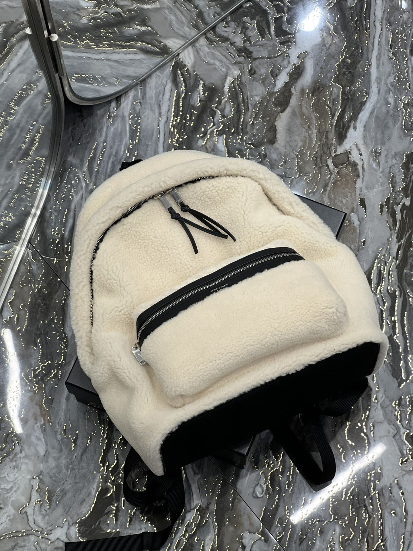 YSSL Fleece Backpack Beige For Women, Women’s Bags 16.1in/41cm YSL