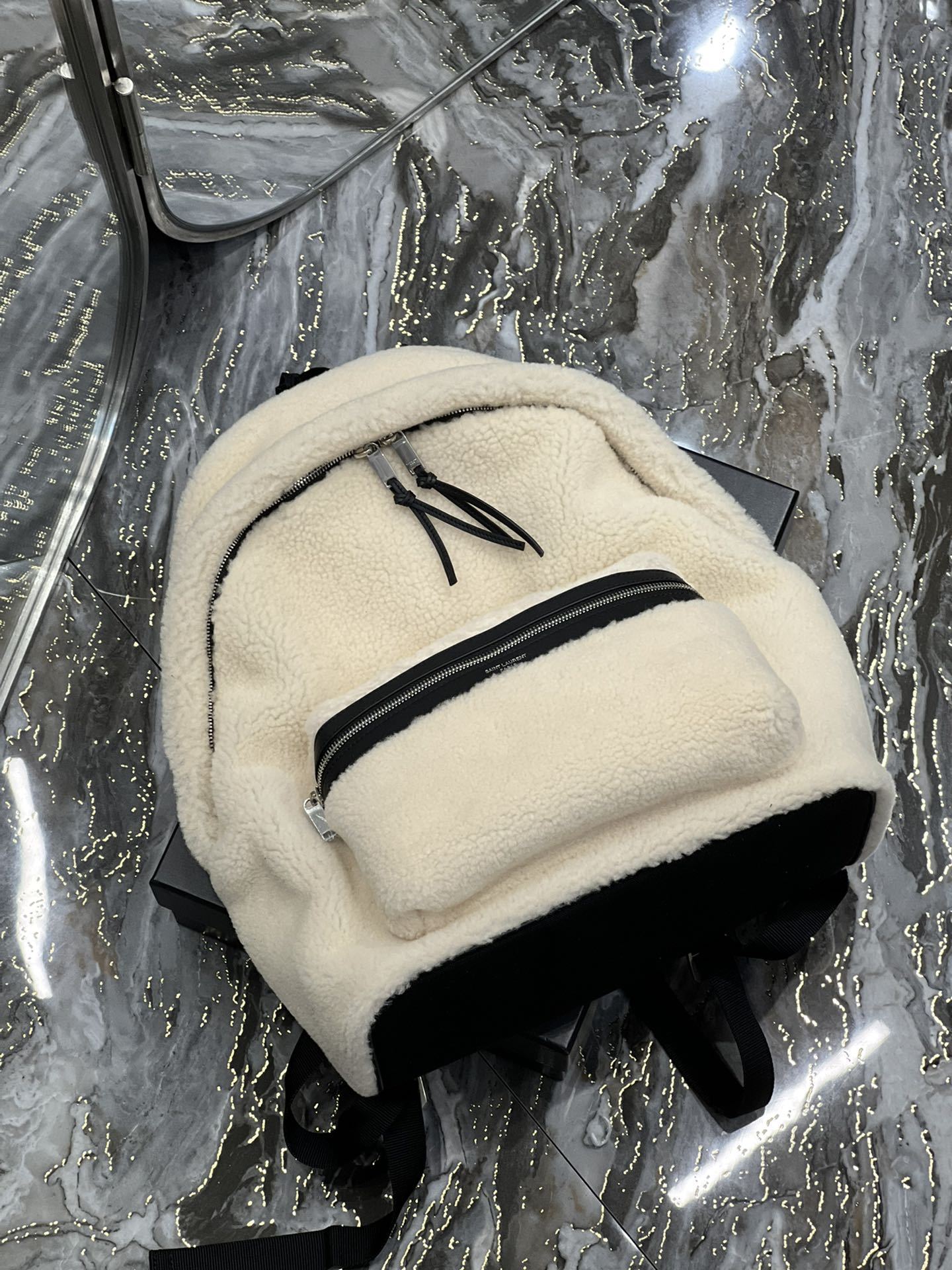 YSSL Fleece Backpack Beige For Women, Women’s Bags 16.1in/41cm YSL