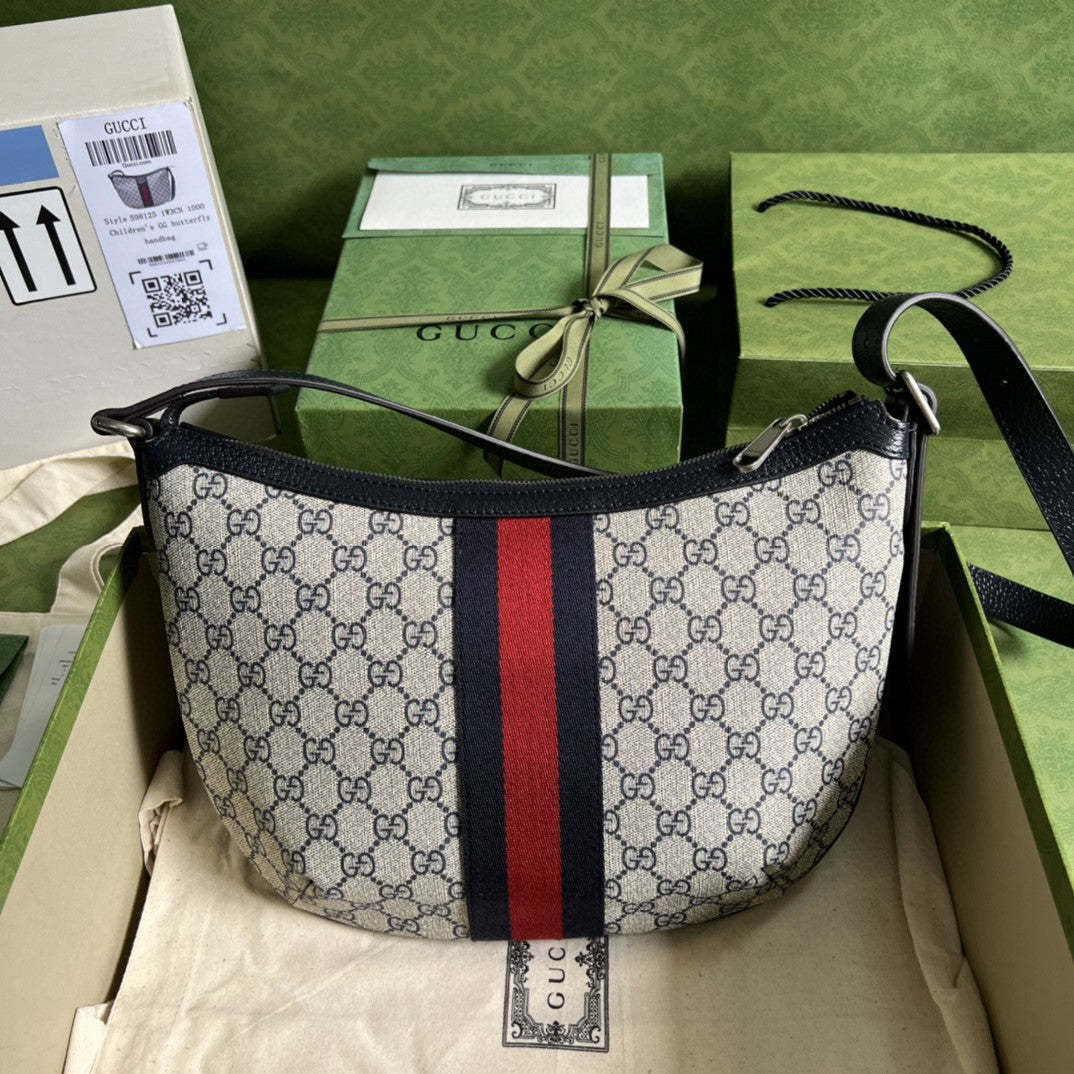 gg Ophidia gg Small Shoulder Bag Beige And Blue gg Supreme Canvas For Women 12in/30cm 598125 2ZGMN 4076