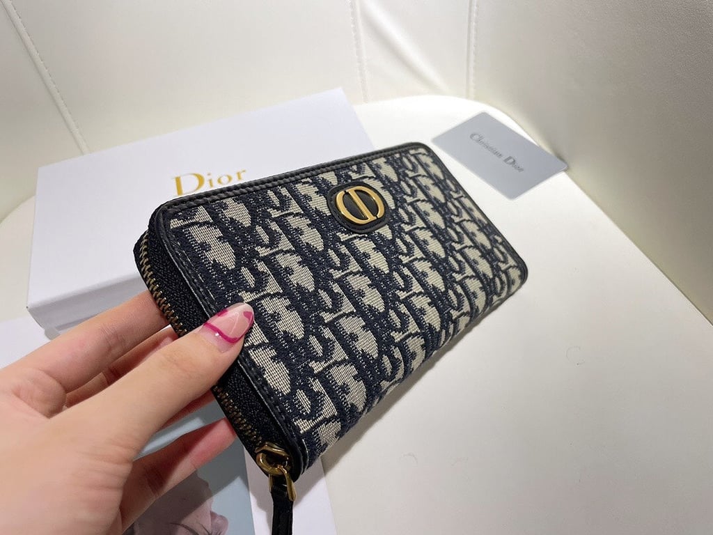 dir LONG WALLET OBLIQUE JACQUARD BLACK AND BEIGE 19.5CM
