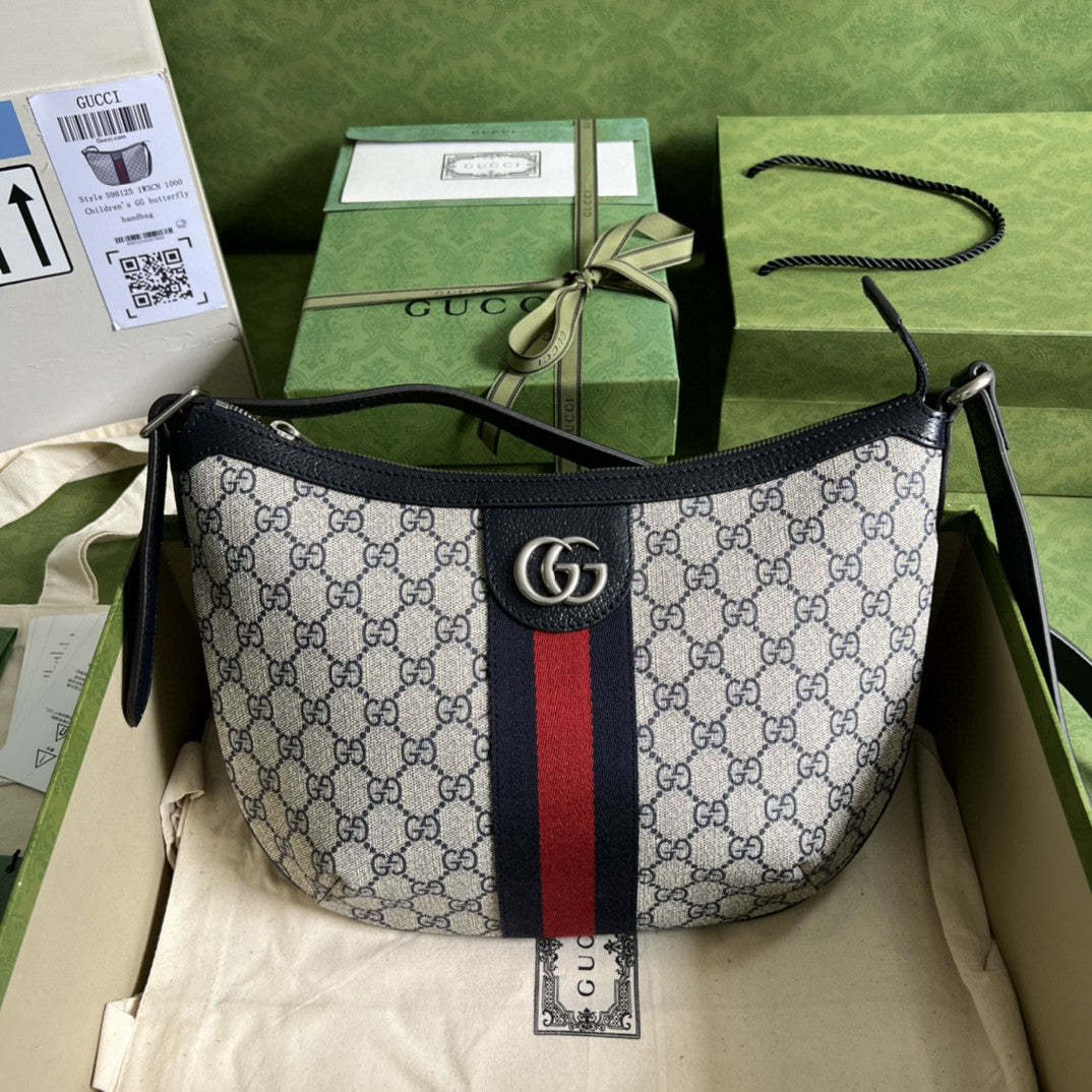 gg Ophidia gg Small Shoulder Bag Beige And Blue gg Supreme Canvas For Women 12in/30cm 598125 2ZGMN 4076