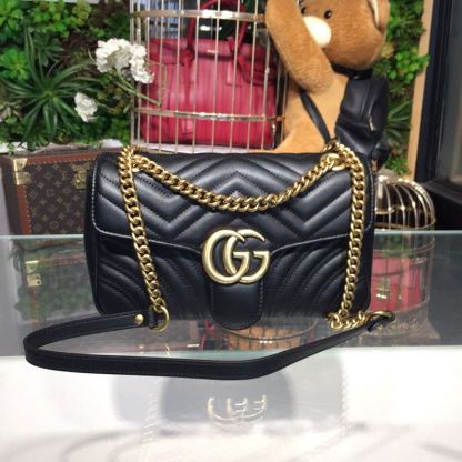 gg Marmont Small Matelassé Shoulder Bag Black For Women 10in/25cm 443497 DTDIT 1000