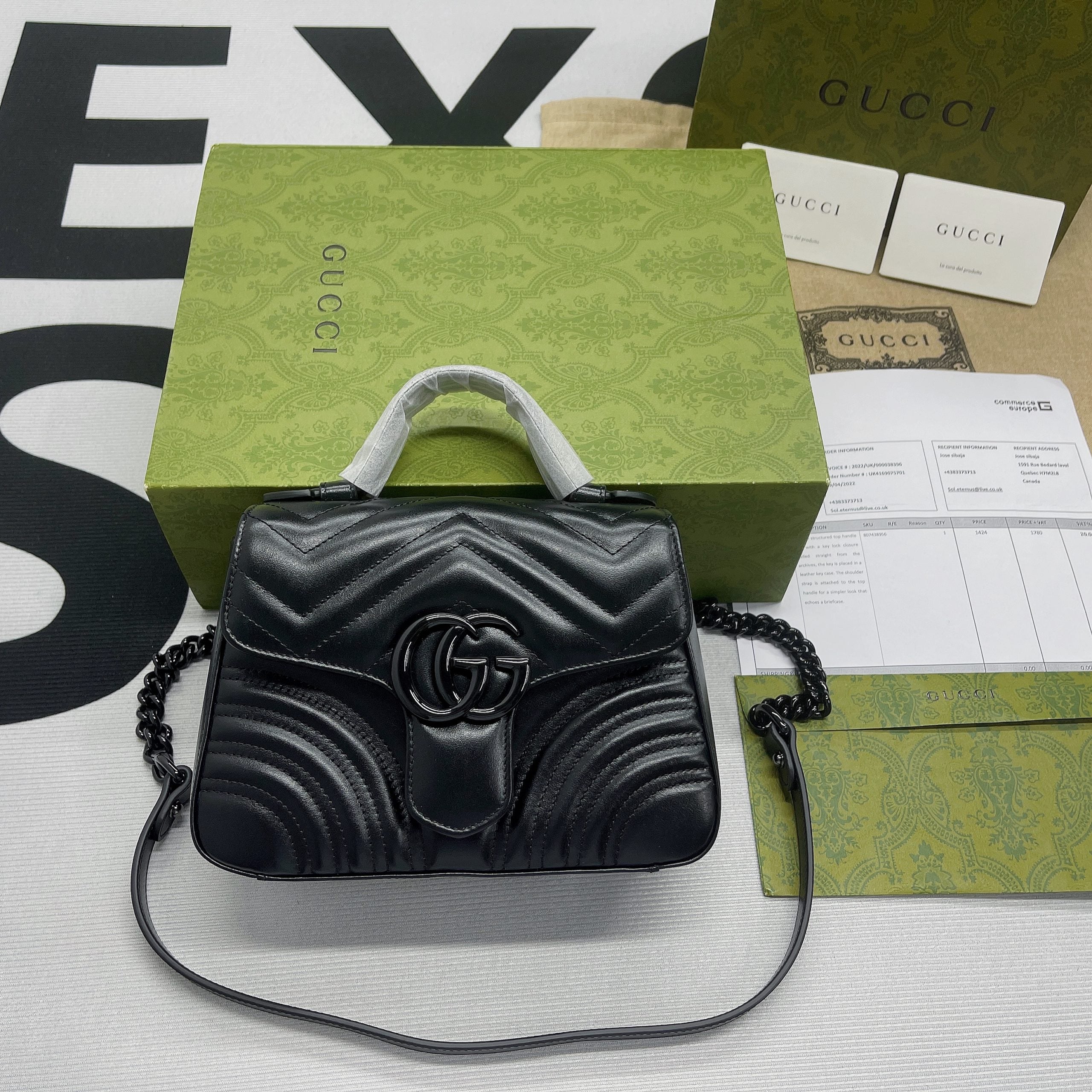 gg Marmont Mini Top Handle Bag Black For Women, Women’s Bags 8.3in/21cm gg ‎