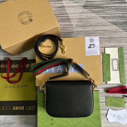 gg x Adidas Horsebit 1955 Mini Bag Black For Women, Women&#8217;s Bags 8.1in/21cm gg 658574 U3ZDG 8726