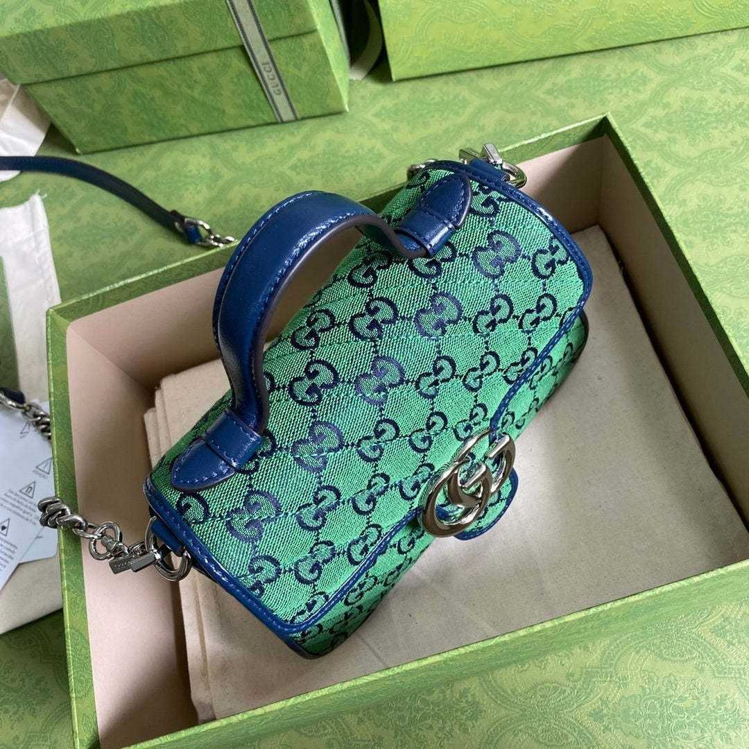 gg Marmont Multicolour Mini Top Handle Bag Green Blue For Women 8in/20cm gg