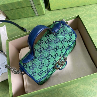 gg Marmont Multicolour Mini Top Handle Bag Green Blue For Women 8in/20cm gg