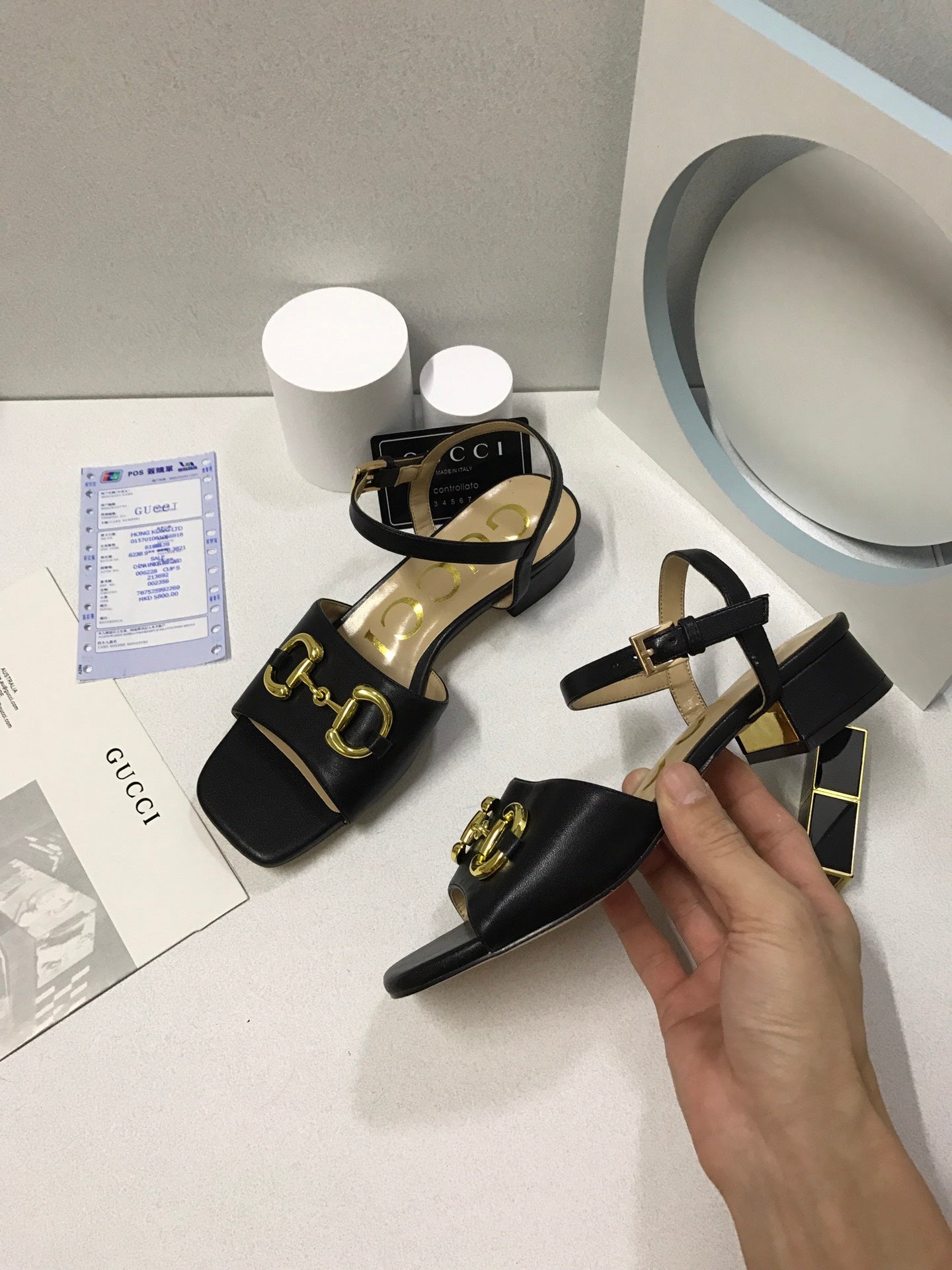 SANDAL GG 655413 BKO00 1000 WOMEN'S SANDAL WITH HORSEBIT BLACK