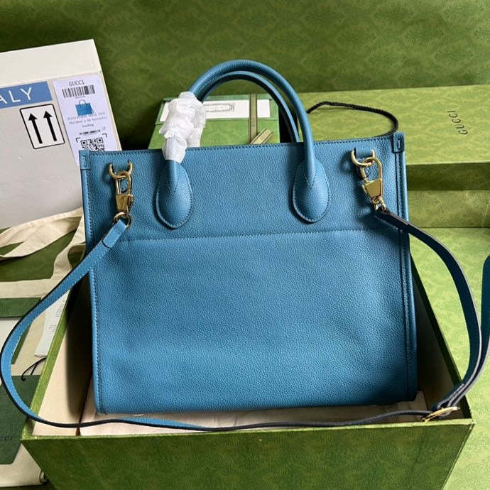 gg Small tote With gg Logo Blue For Women 12.4in/31.5cm gg 674822 0E8IG 4432