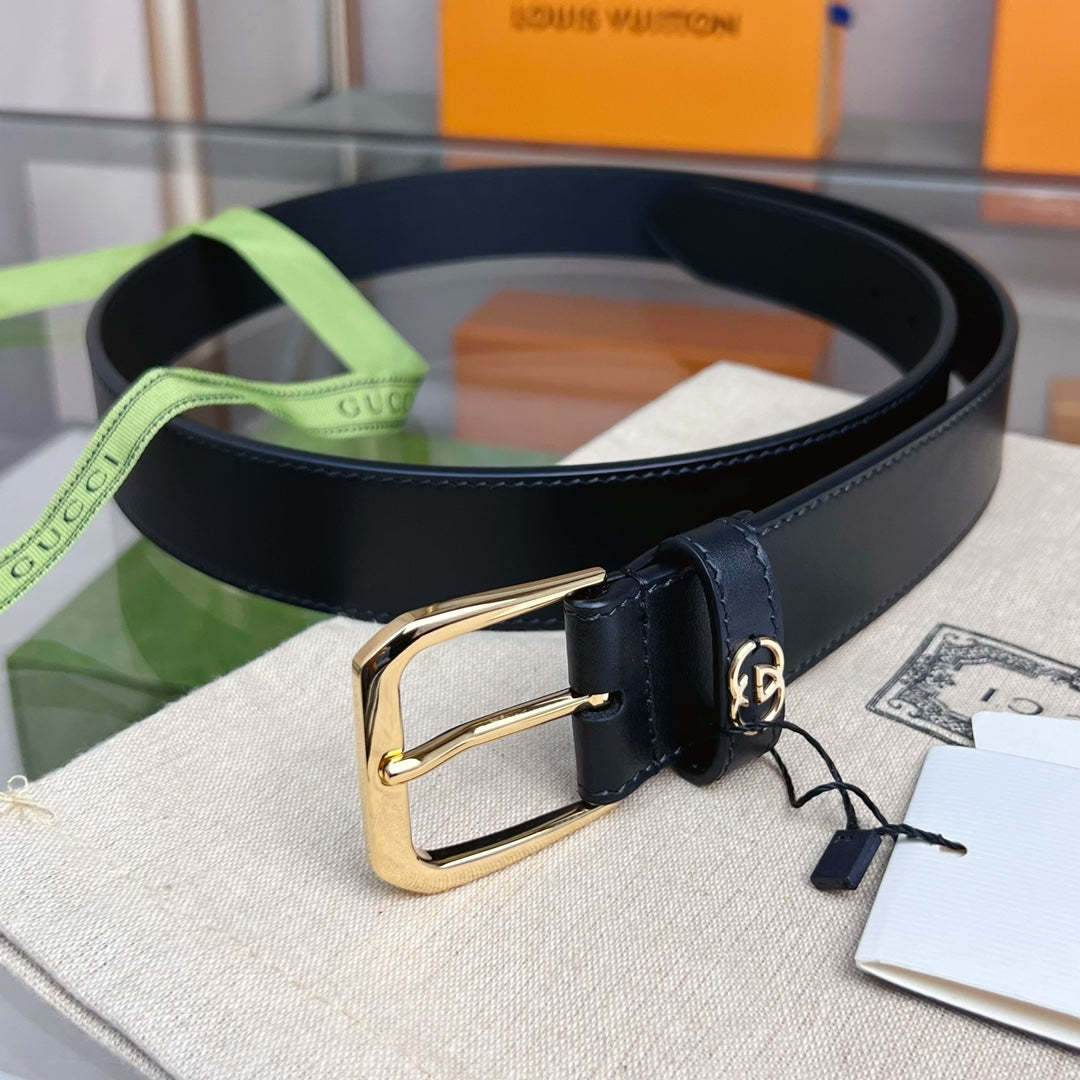 GG BLACK BELT WITH SQUARE BUCKLE AND INTERLOCKING G 35MM