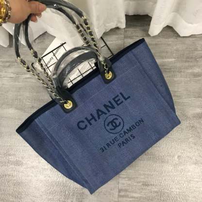 CHL 38CM CANVAS LARGE NAVY BLUE DEAUVILLE TOTE BAG