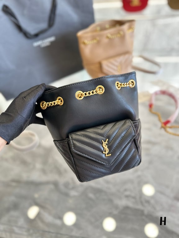 SAINT LAURENT JOE MINI BUCKET BAG IN QUILTED LAMBSKIN BLACK 19CM 7016311EL071000