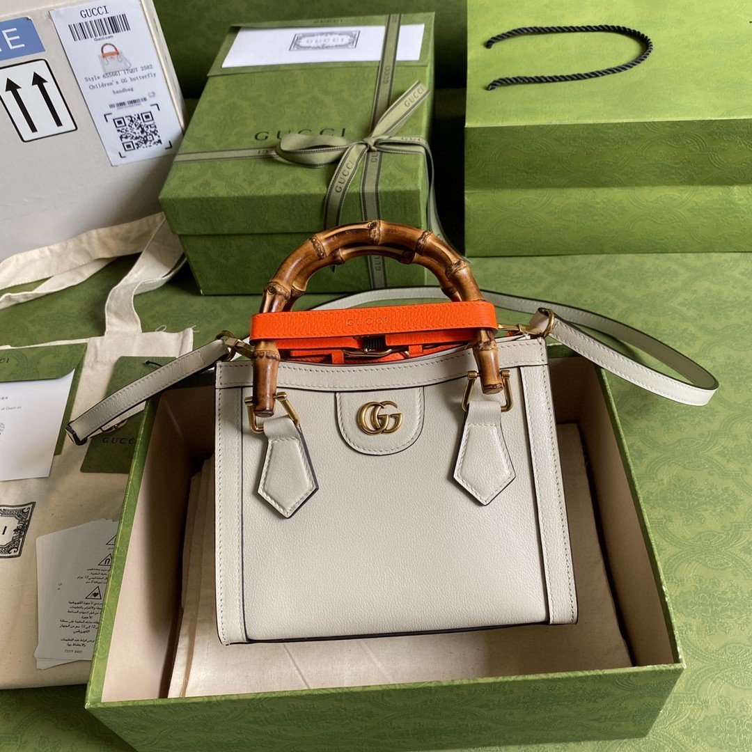 gg Diana Mini Tote Bag White For Women 8in/20cm gg ‎702732 U3ZDT 9196