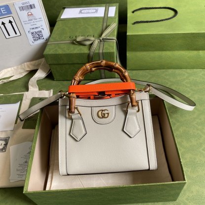 gg Diana Mini Tote Bag White For Women 8in/20cm gg ‎702732 U3ZDT 9196
