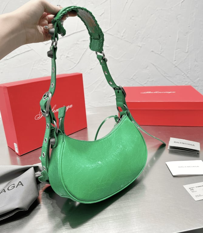 BALENCIAGA LE CAGOLE XS SHOULDER BAG IN GREEN 25CM