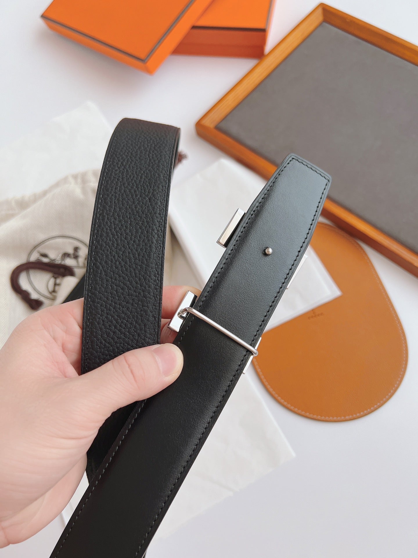 HM TOUAREG LEATHER BELT BLACK 38MM