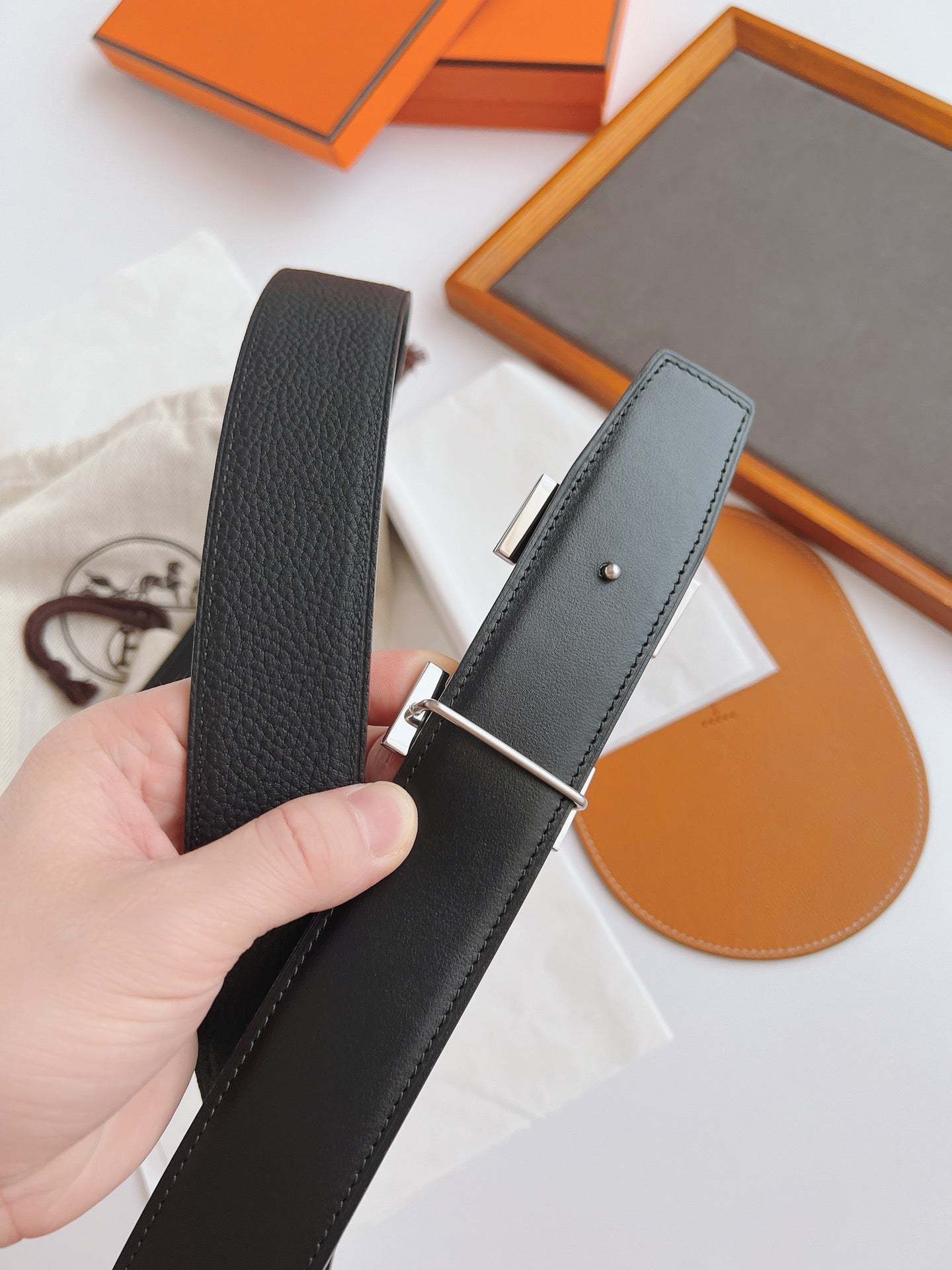 HM TOUAREG LEATHER BELT BLACK 38MM