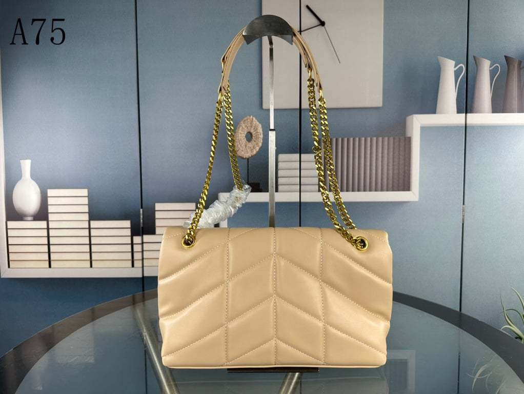SAINT LAURENT LOULOU BEIGE QUILTED LEATHER SHOULDER BAG 29CM