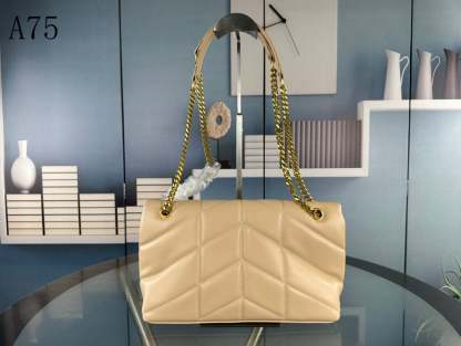 SAINT LAURENT LOULOU BEIGE QUILTED LEATHER SHOULDER BAG 29CM