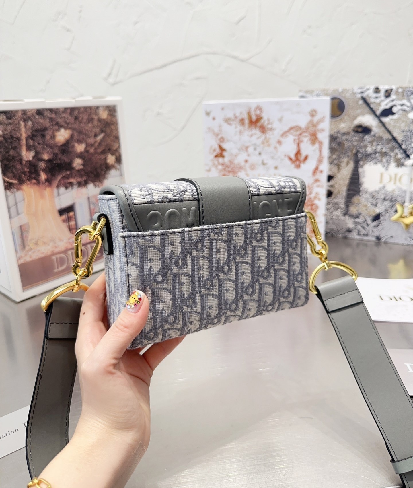 DOR 30 MONTAIGNE BOX BAG GRAY DOR OBLIQUE JACQUARD 18CM M9204UTZQ M932