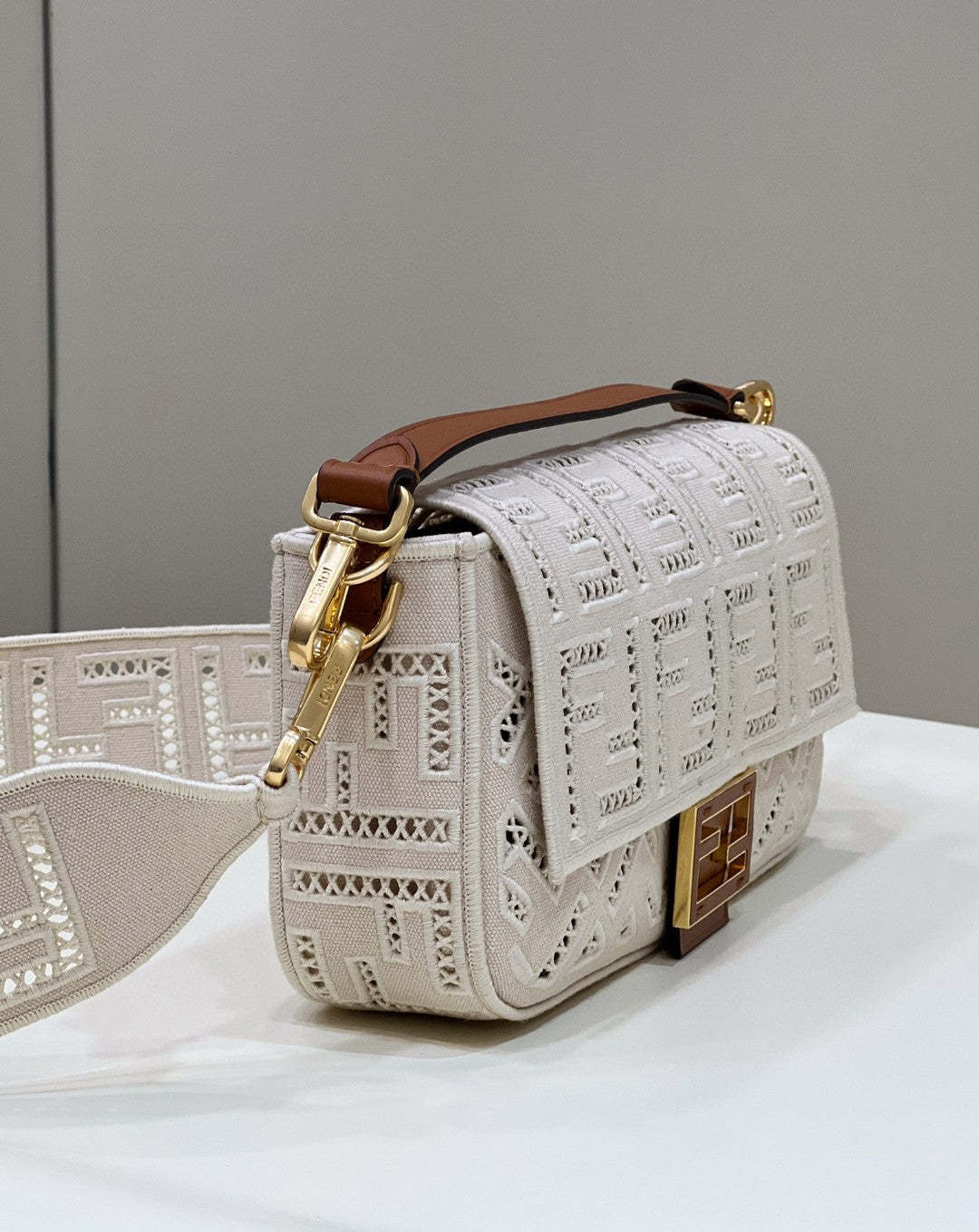 FI Baguette White with Embroidery Medium Bag For Woman 28cm/11in