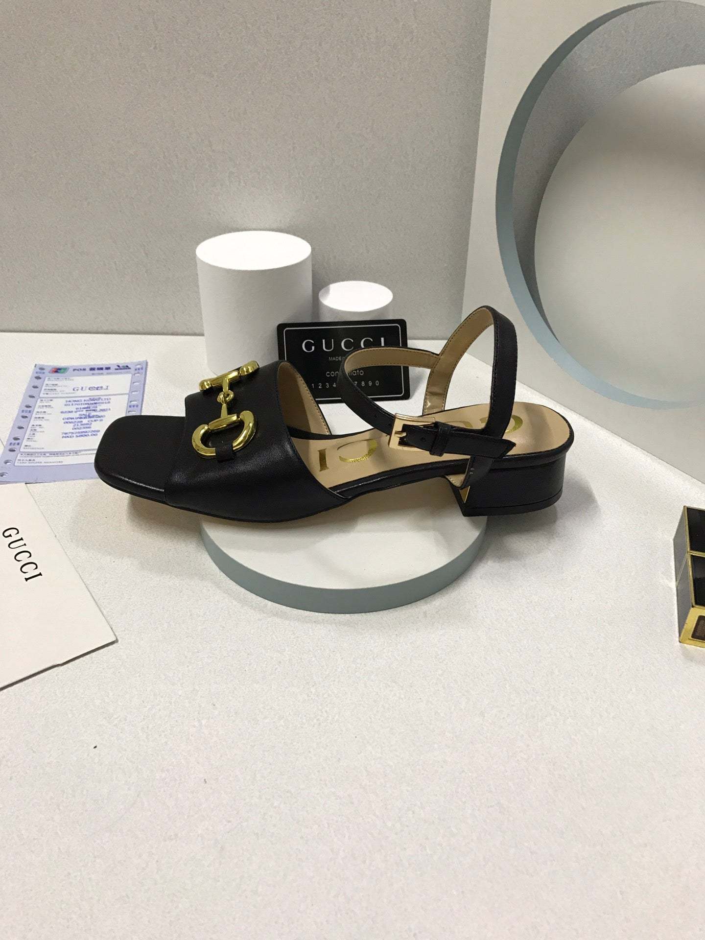 SANDAL GG 655413 BKO00 1000 WOMEN'S SANDAL WITH HORSEBIT BLACK