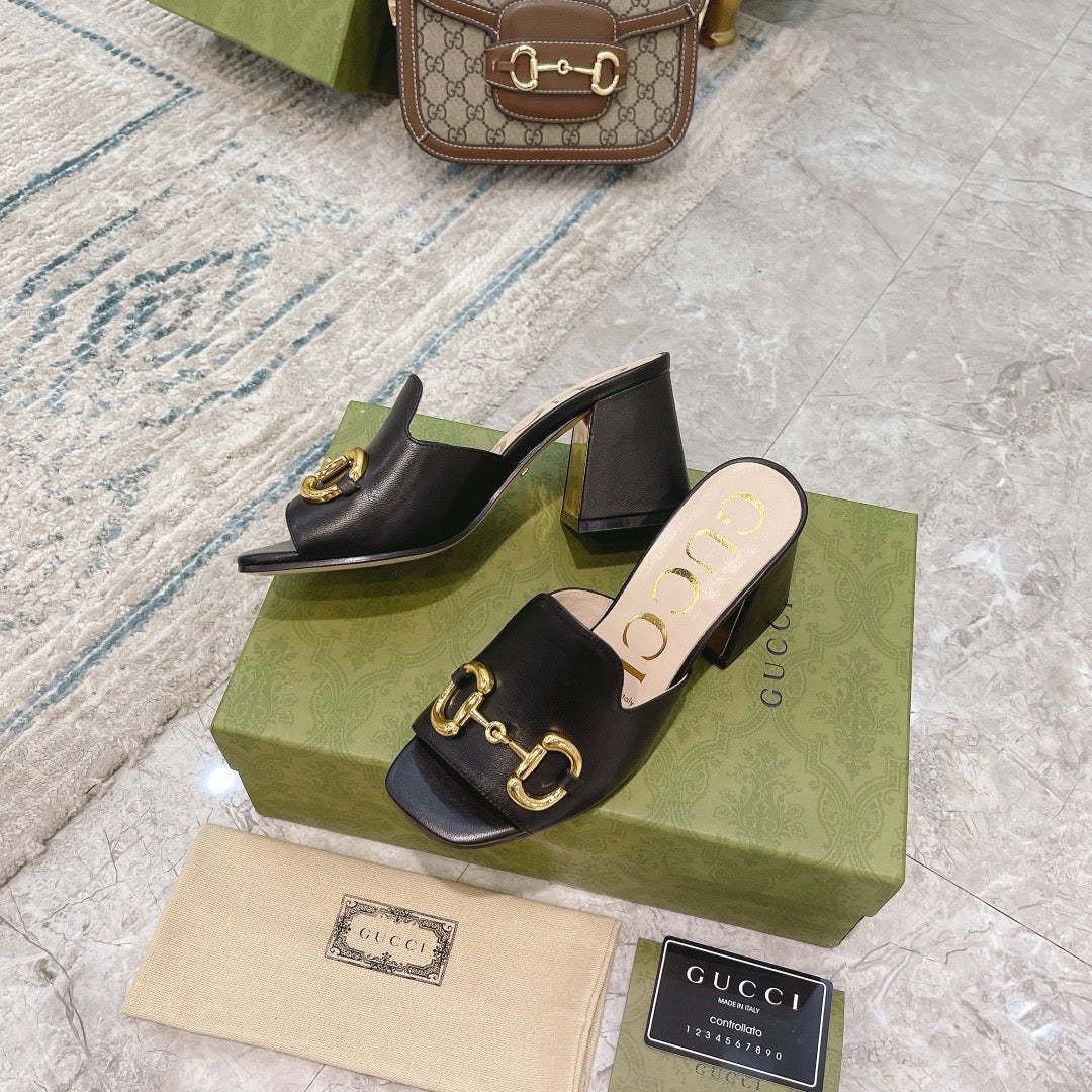 SANDAL GG WOMEN'S SLIDE SANDAL WITH HORSEBIT BLACK 655412 BKO00 1000