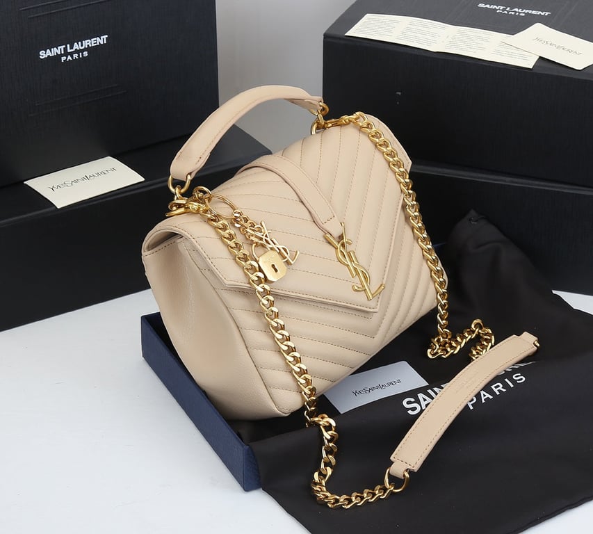SAINT LAURENT COLLEGE MEDIUM CHAIN BAG IN QUILTED LEATHER BEIGE 24CM
