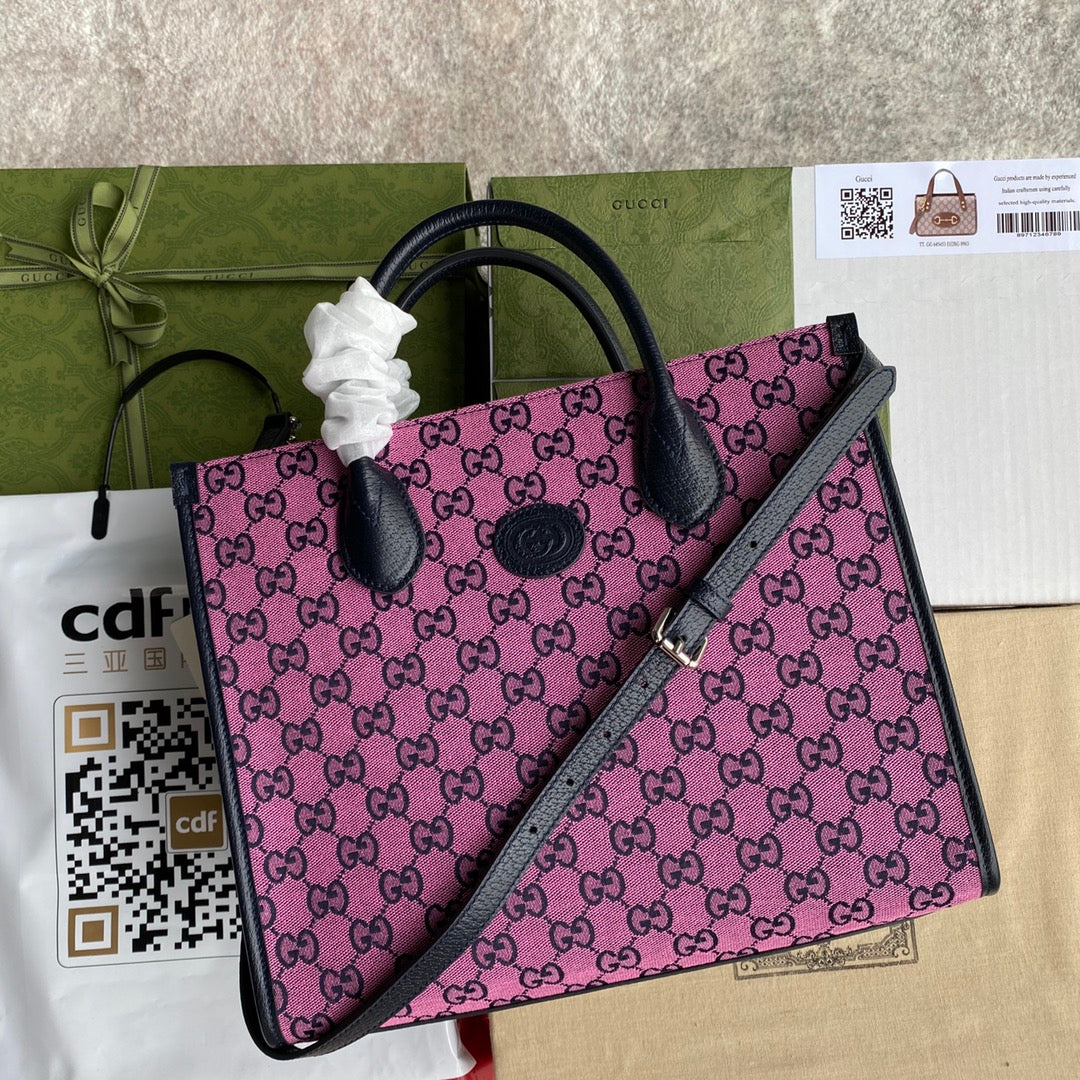 gg Small Tote Bag With Interlocking G In Pink And Blue gg Canvas For Women 12in/31cm gg