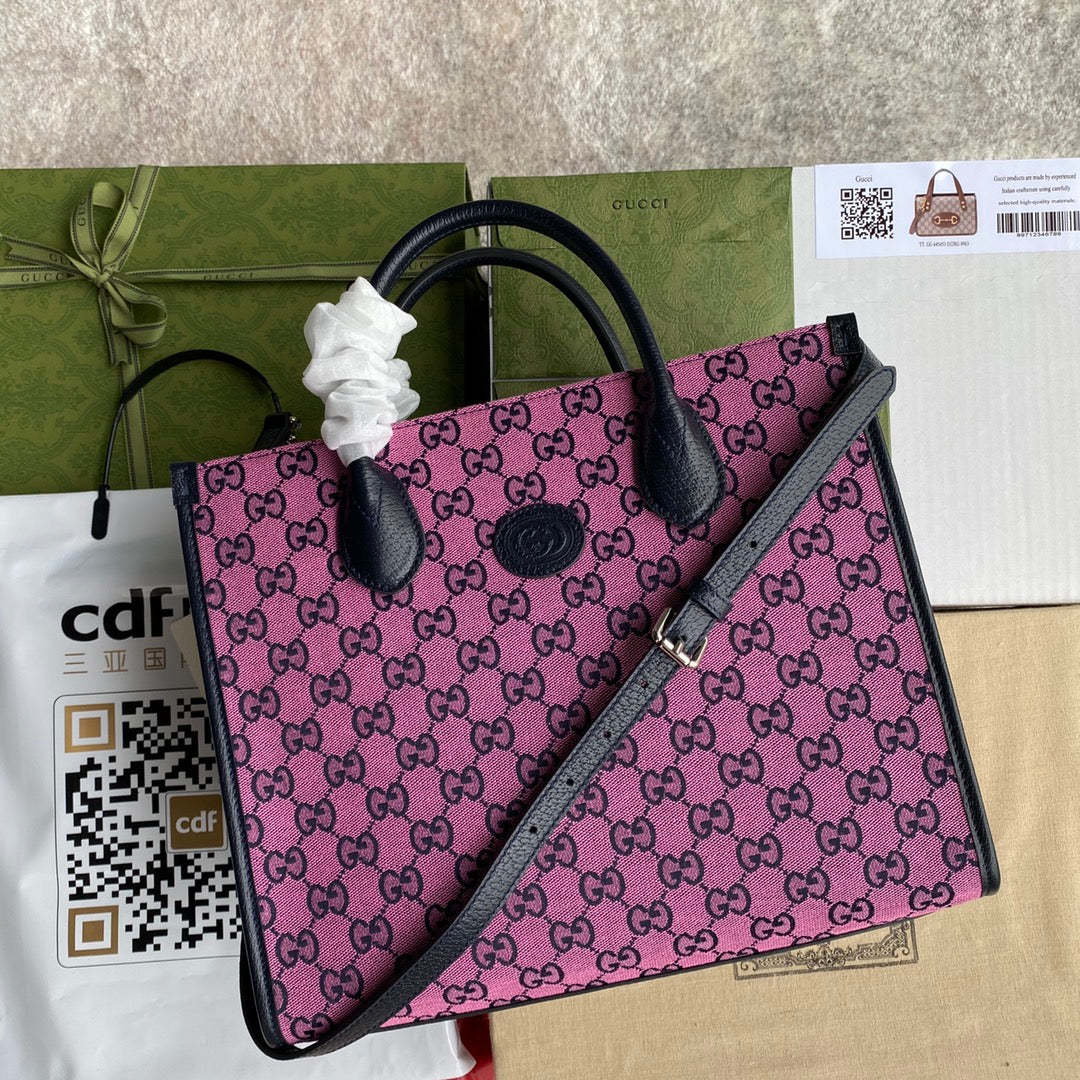 gg Small Tote Bag With Interlocking G In Pink And Blue gg Canvas For Women 12in/31cm gg