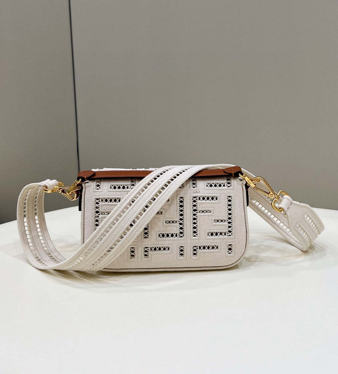 FI Baguette White with Embroidery Small Bag For Woman 21cm/8in
