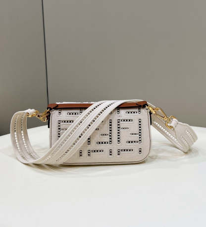 FI Baguette White with Embroidery Small Bag For Woman 21cm/8in