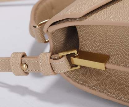 SAINT LAURENT CASSANDRA MINI TOP HANDLE BAG IN GRAIN DE POUDRE EMBOSSED DARK BEIGE 20CM