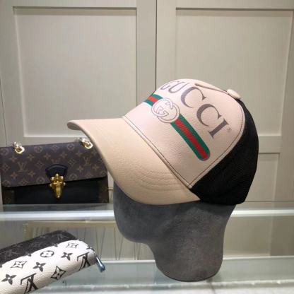 GG GG PRINT LEATHER BASEBALL CAP WHITE