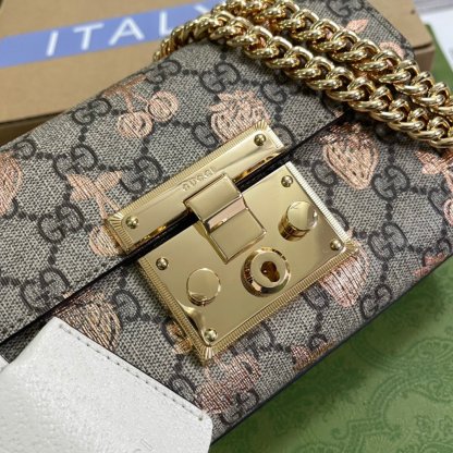 gg Padlock Small gg Strawberry Shoulder Bag Beige For Women, Women&#8217;s Bags 7.9in/20cm gg