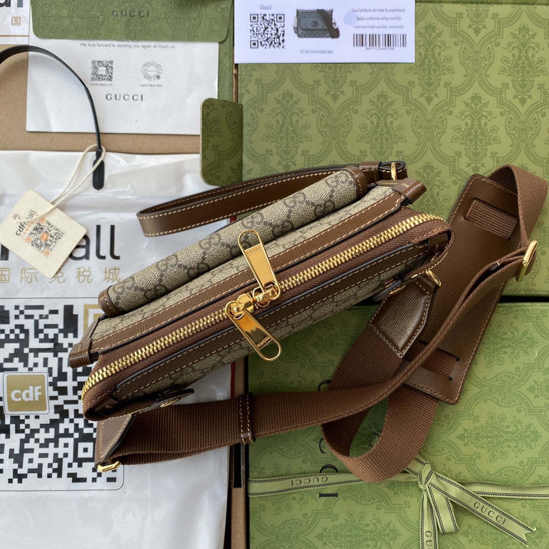 gg Messenger Bag With Interlocking G Beige/Ebony gg Supreme Canvas For Men 8.3in/21cm gg