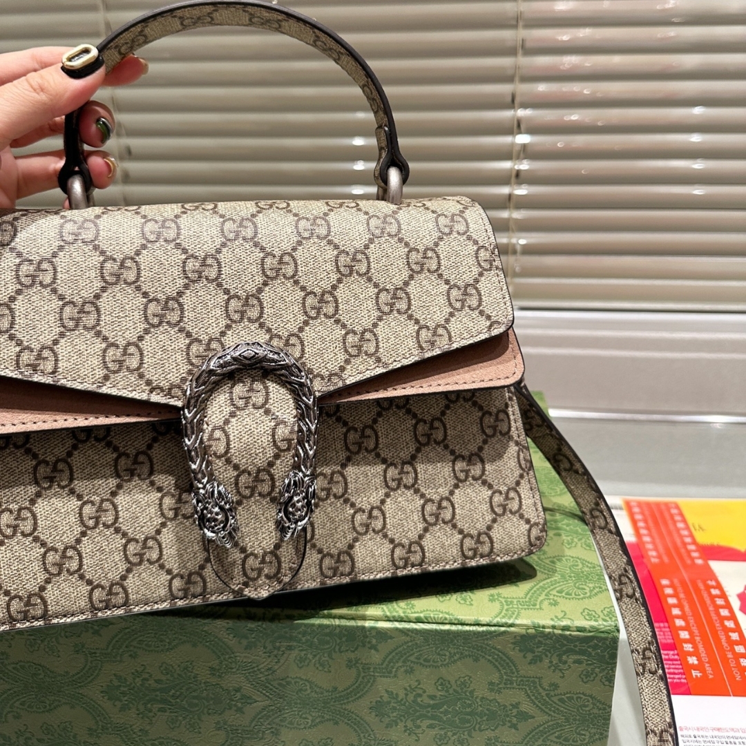 GG DAMEN DIONYSUS GG CANVAS TOP HANDLE BAG BROWN 24CM