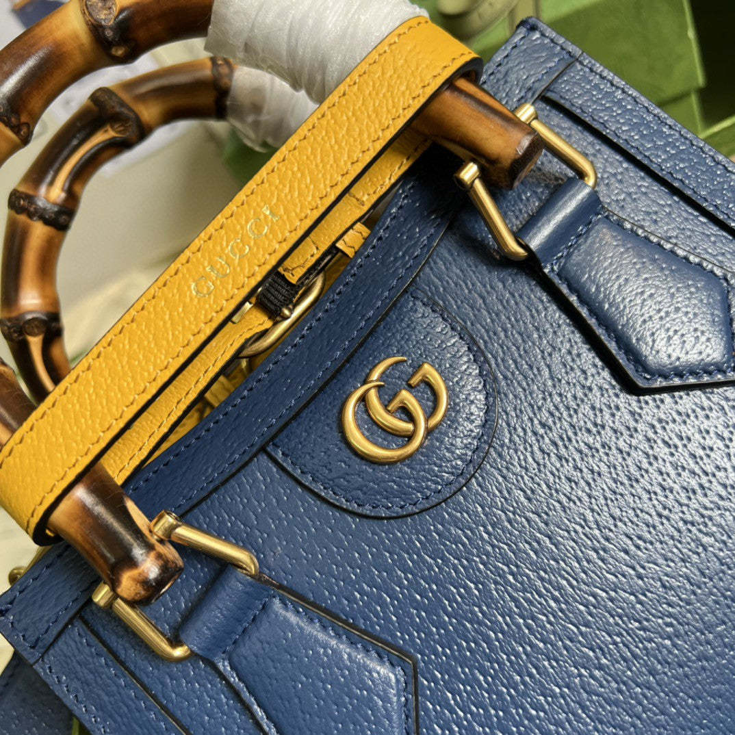 gg Diana Mini Tote Bag Canvas Lining Blue For Women 7.9in/20cm gg 702732 U3ZDT 4862